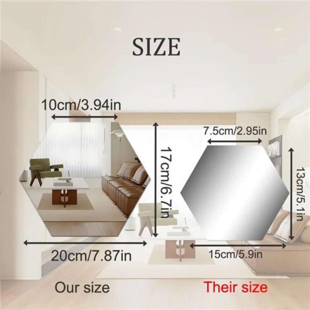 Mirror Wall Stickers - 12PCS Hexagon Art DIY Decorative Acrylic Sheet Plastic